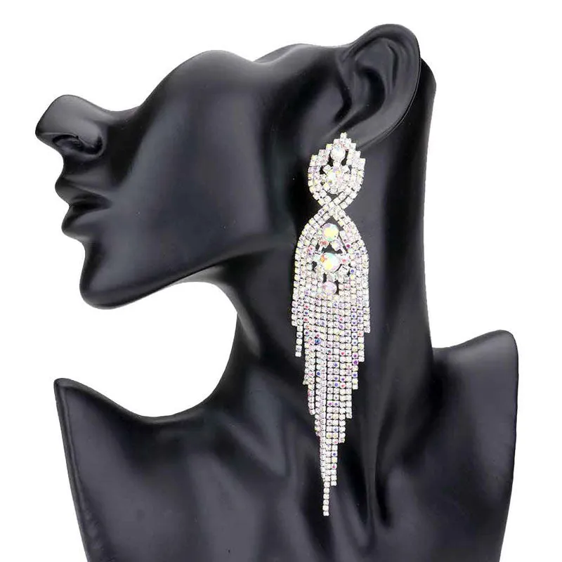 Rhinestone Long Drop Statement Evening Earrings