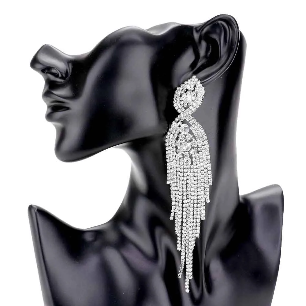 Rhinestone Long Drop Statement Evening Earrings