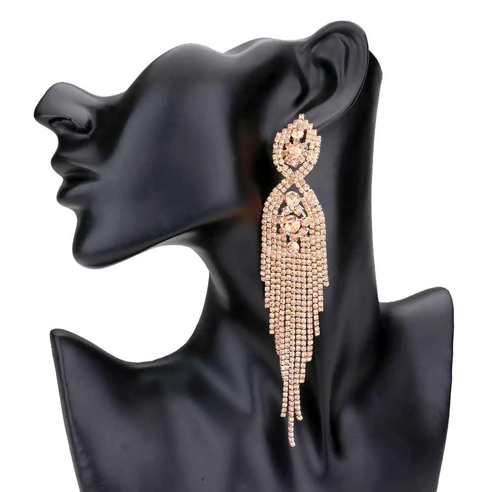 Rhinestone Long Drop Statement Evening Earrings