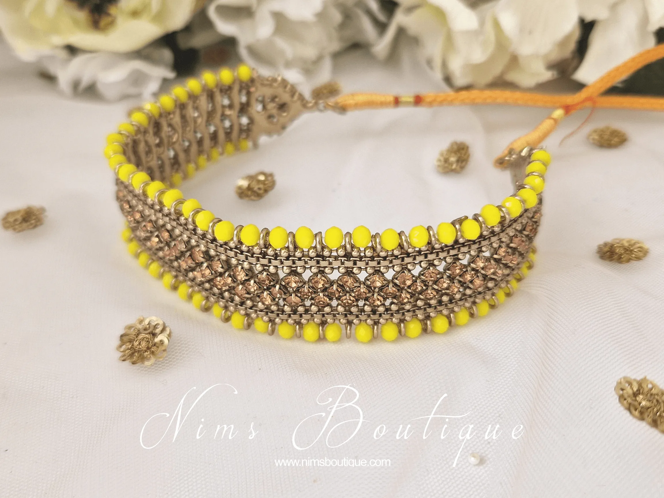 Royal Bright Yellow & Gold Stone Choker Necklace