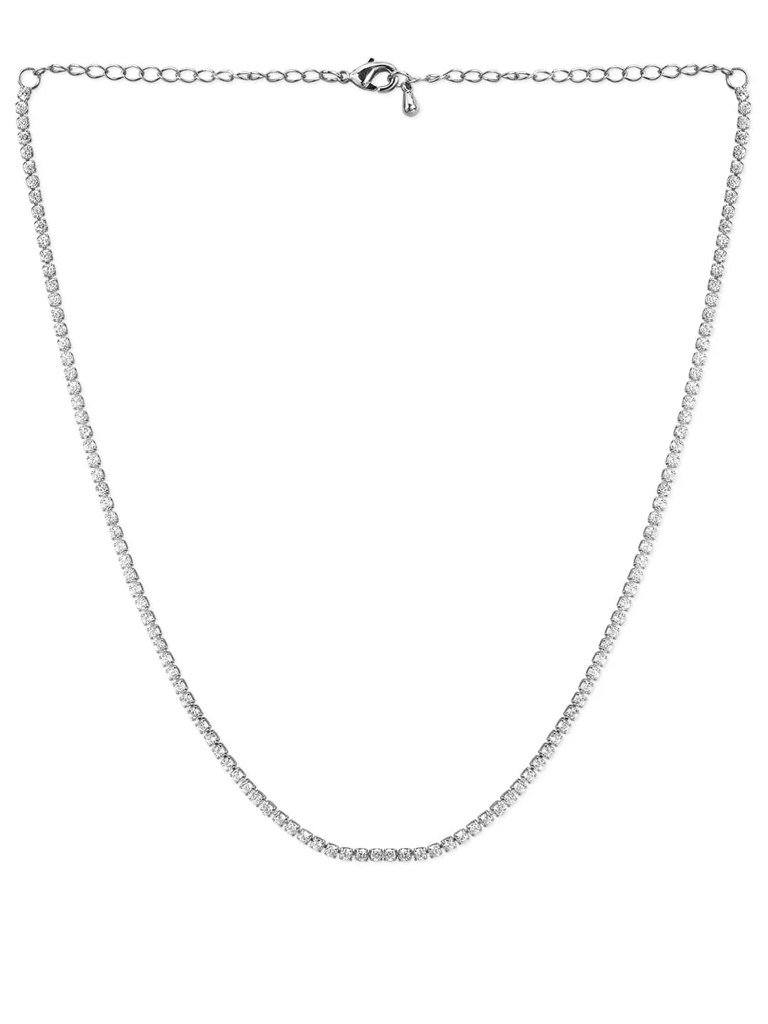 Rubans Voguish Rhodium Finish Stainless Steel Waterproof With Zircons Studded Tennis Chain.
