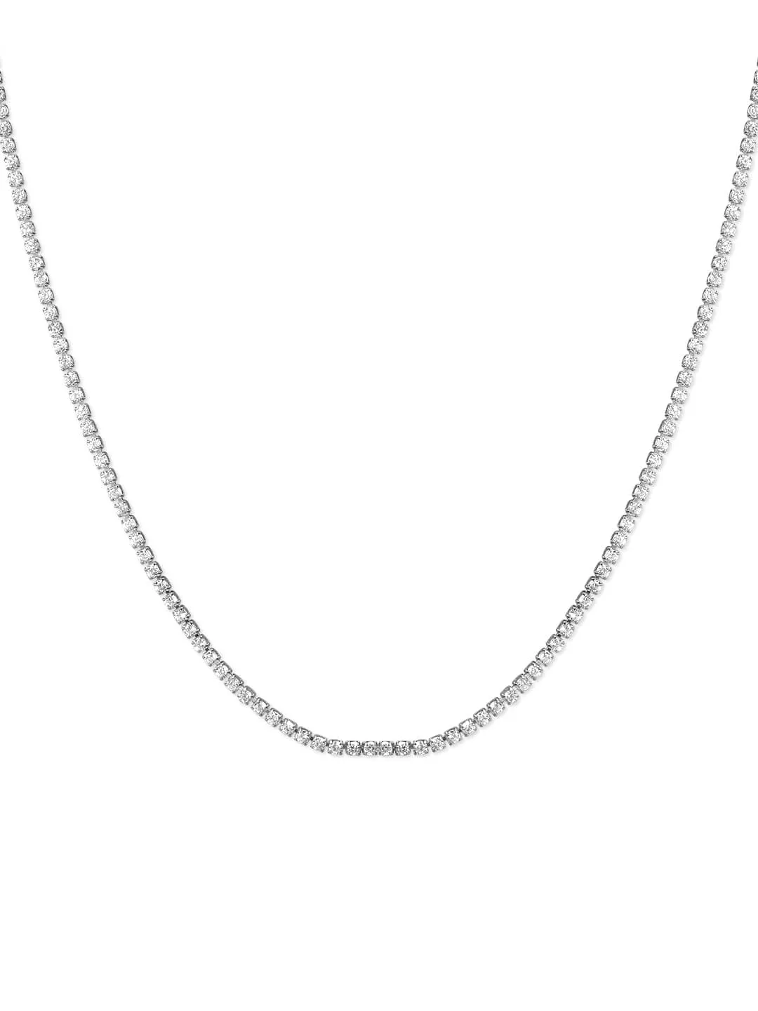 Rubans Voguish Rhodium Finish Stainless Steel Waterproof With Zircons Studded Tennis Chain.