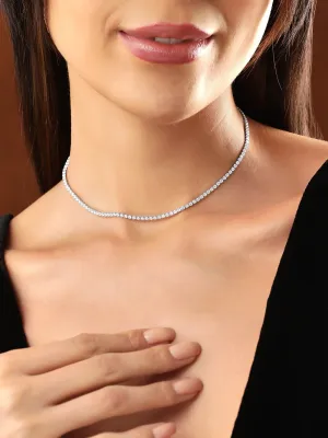 Rubans Voguish Rhodium Finish Stainless Steel Waterproof With Zircons Studded Tennis Chain.