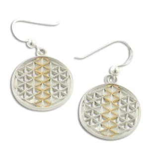 Sacred Geometry Mandala Flower of Life Amulet Sterling Silver Hook Earrings