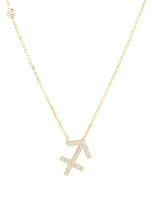 Sagittarius Zodiac Necklace Dipped in Gold and White Zircon