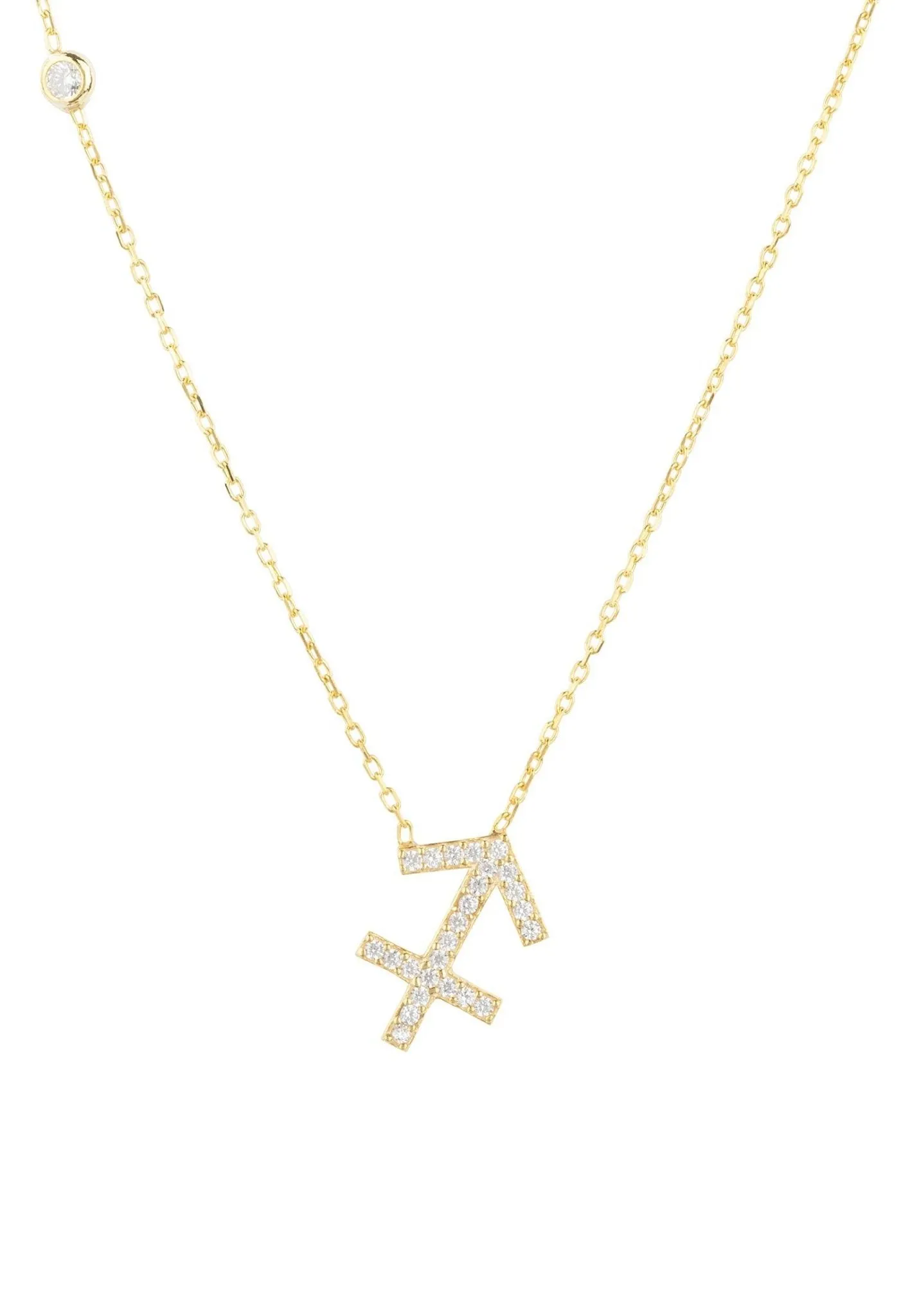 Sagittarius Zodiac Necklace Dipped in Gold and White Zircon