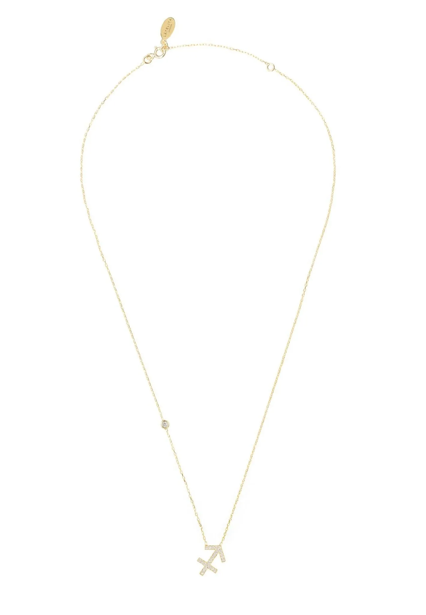 Sagittarius Zodiac Necklace Dipped in Gold and White Zircon