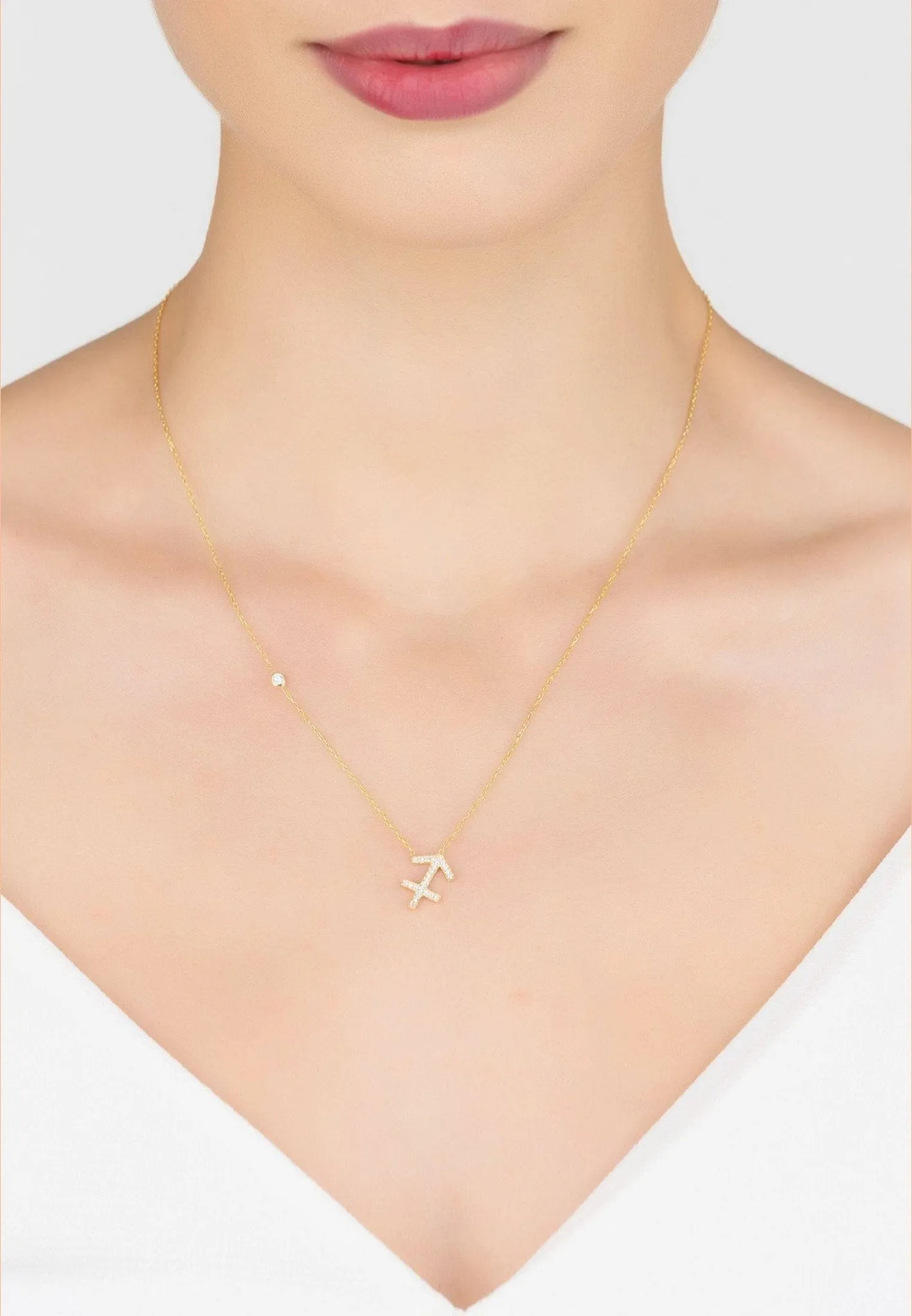 Sagittarius Zodiac Necklace Dipped in Gold and White Zircon