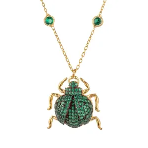 Scarab Beetle Pendant Necklace Dipped Gold