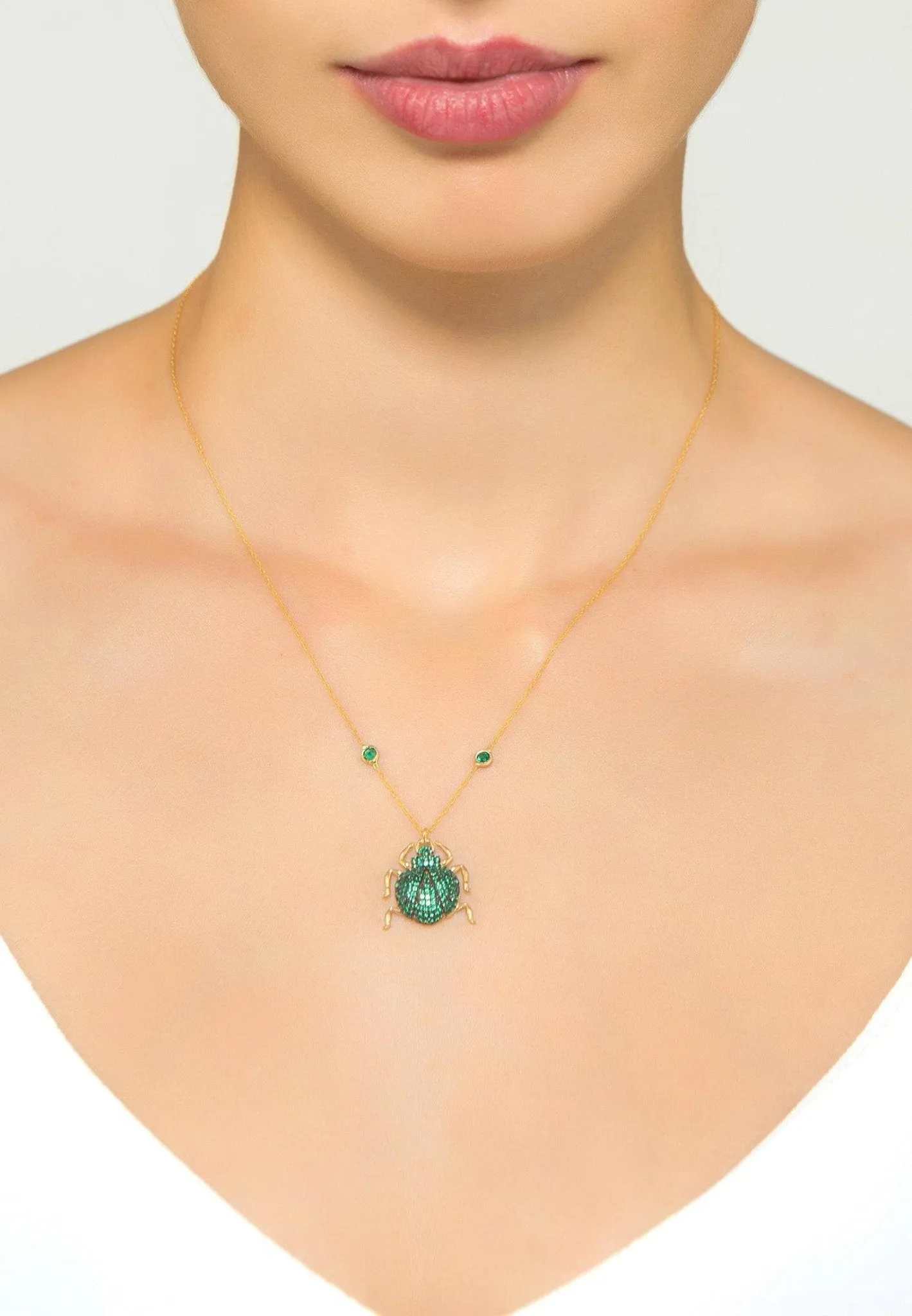 Scarab Beetle Pendant Necklace Dipped Gold