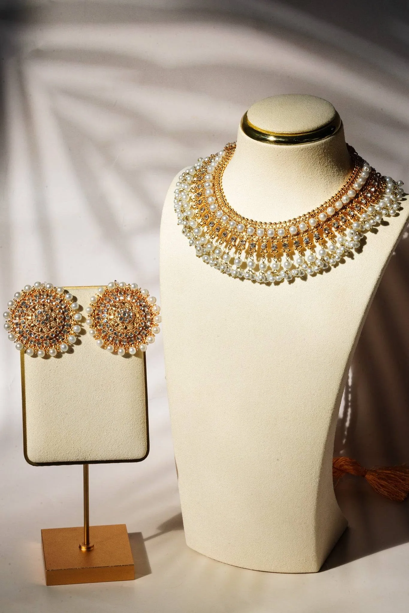 Shehnaz - Gold Necklace Set With Large Round Stud Earrings