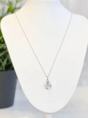 Shimmering Diamonds Sterling Silver Double Teardrop Pendant Diamond Necklace