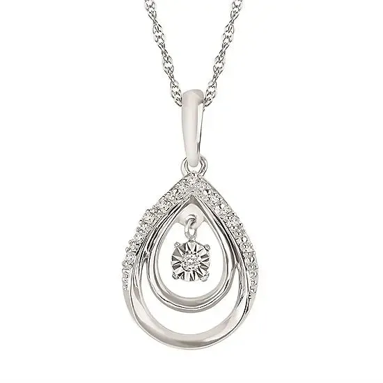 Shimmering Diamonds Sterling Silver Double Teardrop Pendant Diamond Necklace