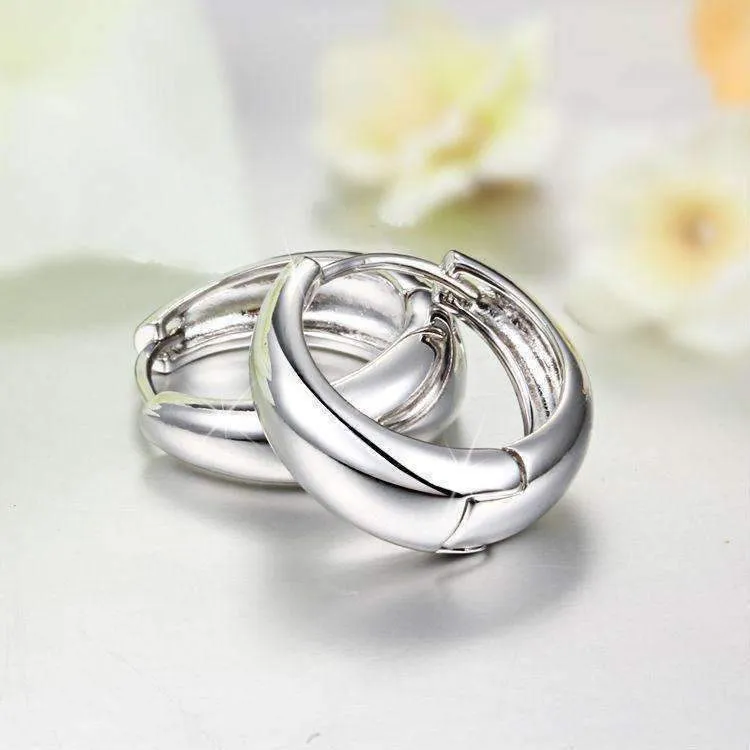 Smooth 14K White Gold Plated Bold Huggie Hoop Classic and Modern Earrings for Women Hers Special Occasion Every Day Wear