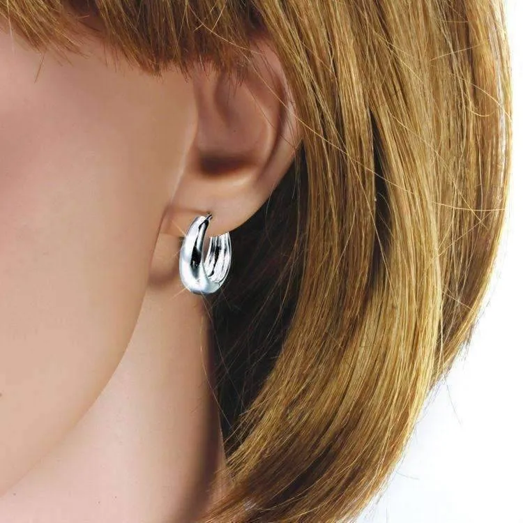 Smooth 14K White Gold Plated Bold Huggie Hoop Classic and Modern Earrings for Women Hers Special Occasion Every Day Wear
