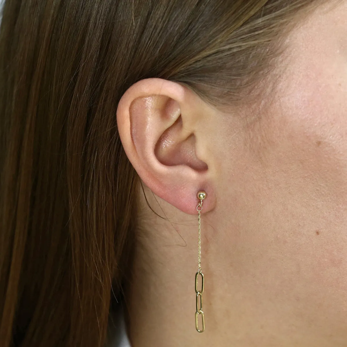 Soleil Collection Paperclip Drop Earrings | 9K Solid Yellow gold