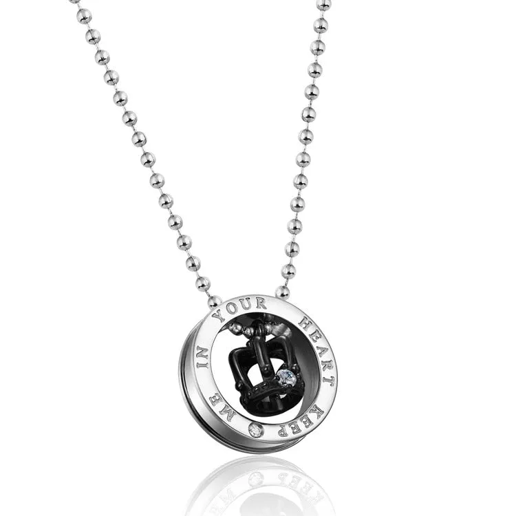 Stainless Steel King and Queen Crown Pendant Necklace for Couple