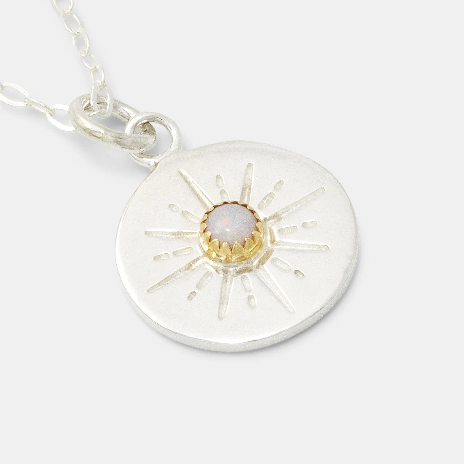 Starburst Amulet & Opal Silver Pendant Necklace