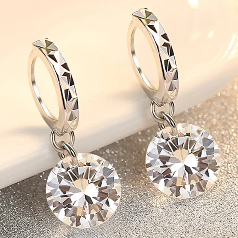 Sterling Silver 925 Moissanite Drop Earrings for Women Girls Trendy 2 Carat 8mm Total 4ct Jewelry