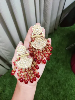 Traditional Elegance Jaipuri Kundan Jhumki Style Dangler Earrings in Red