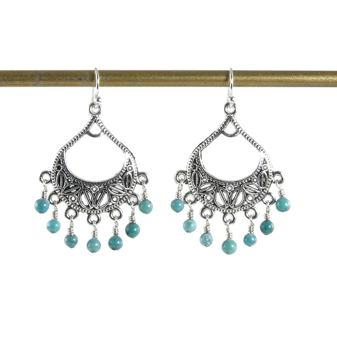 Turquoise Earrings, Silver Chandelier Earrings, Boho Style Earrings