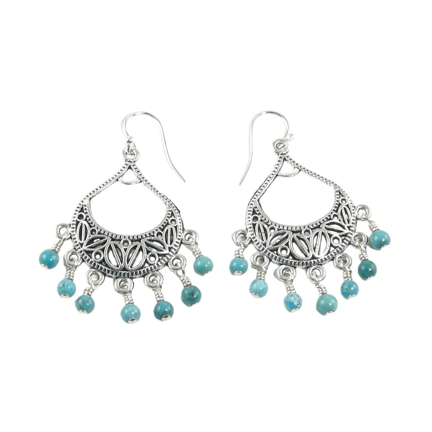 Turquoise Earrings, Silver Chandelier Earrings, Boho Style Earrings