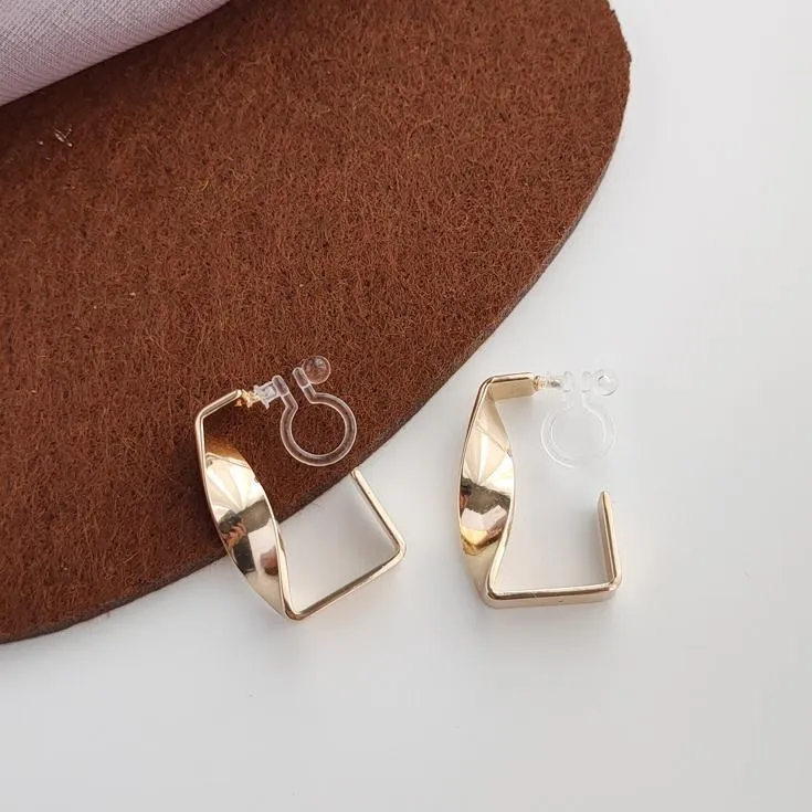 Twisted Gold Hoop Invisible Clip On Earrings
