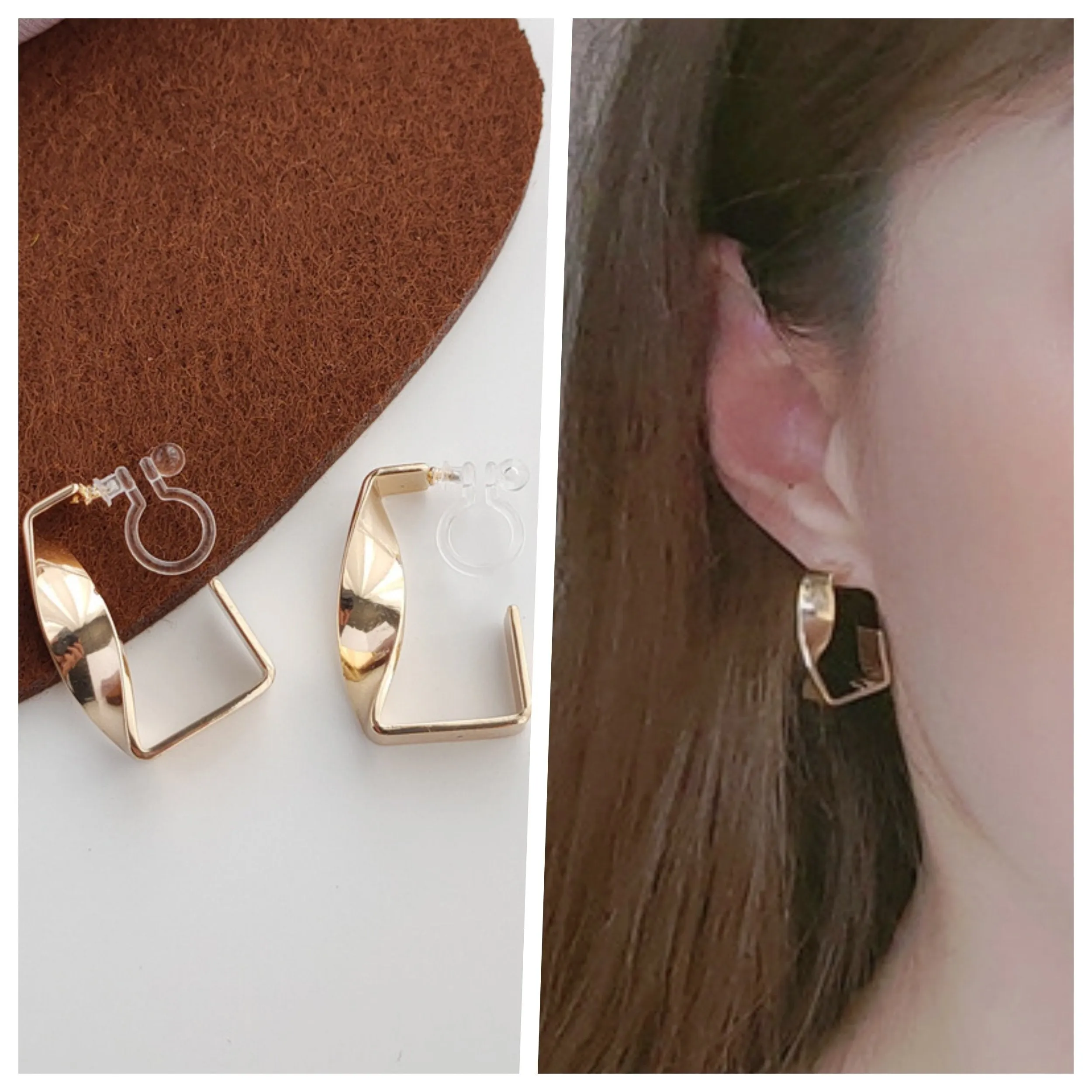 Twisted Gold Hoop Invisible Clip On Earrings