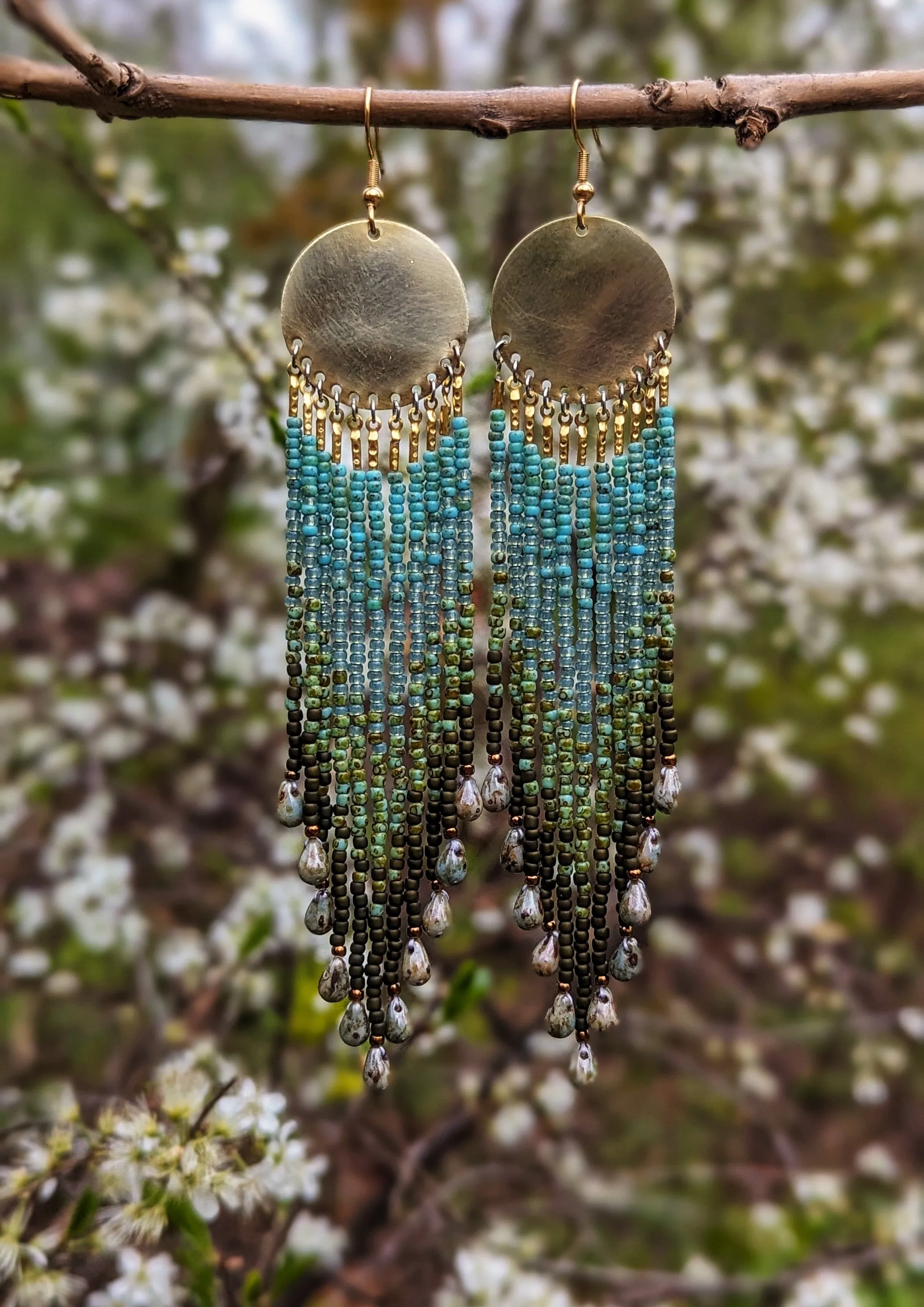 Vera Green Teardrop Beaded Earrings