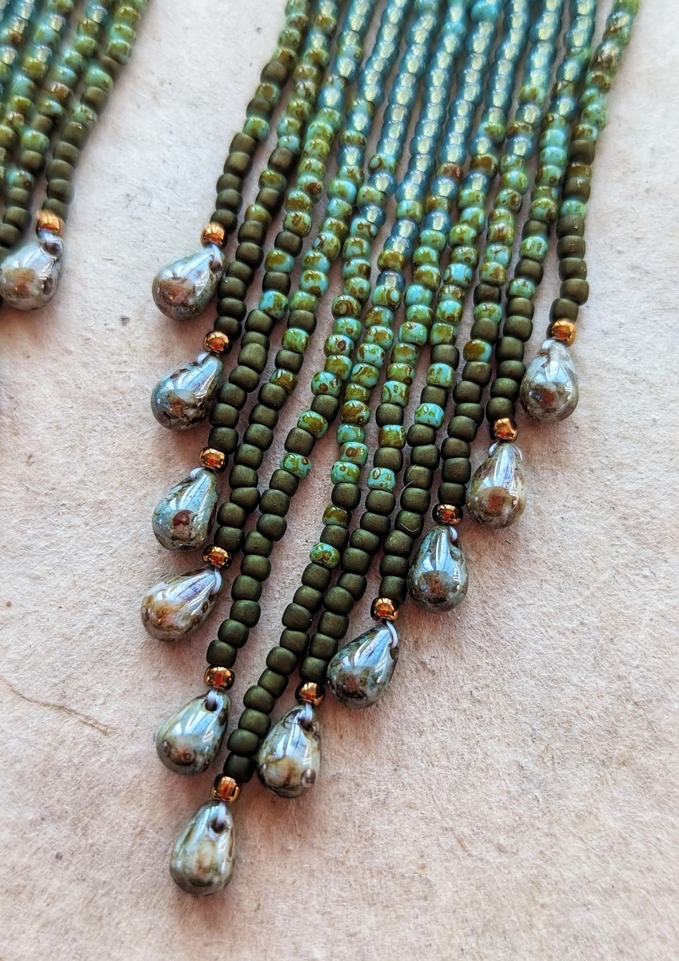 Vera Green Teardrop Beaded Earrings