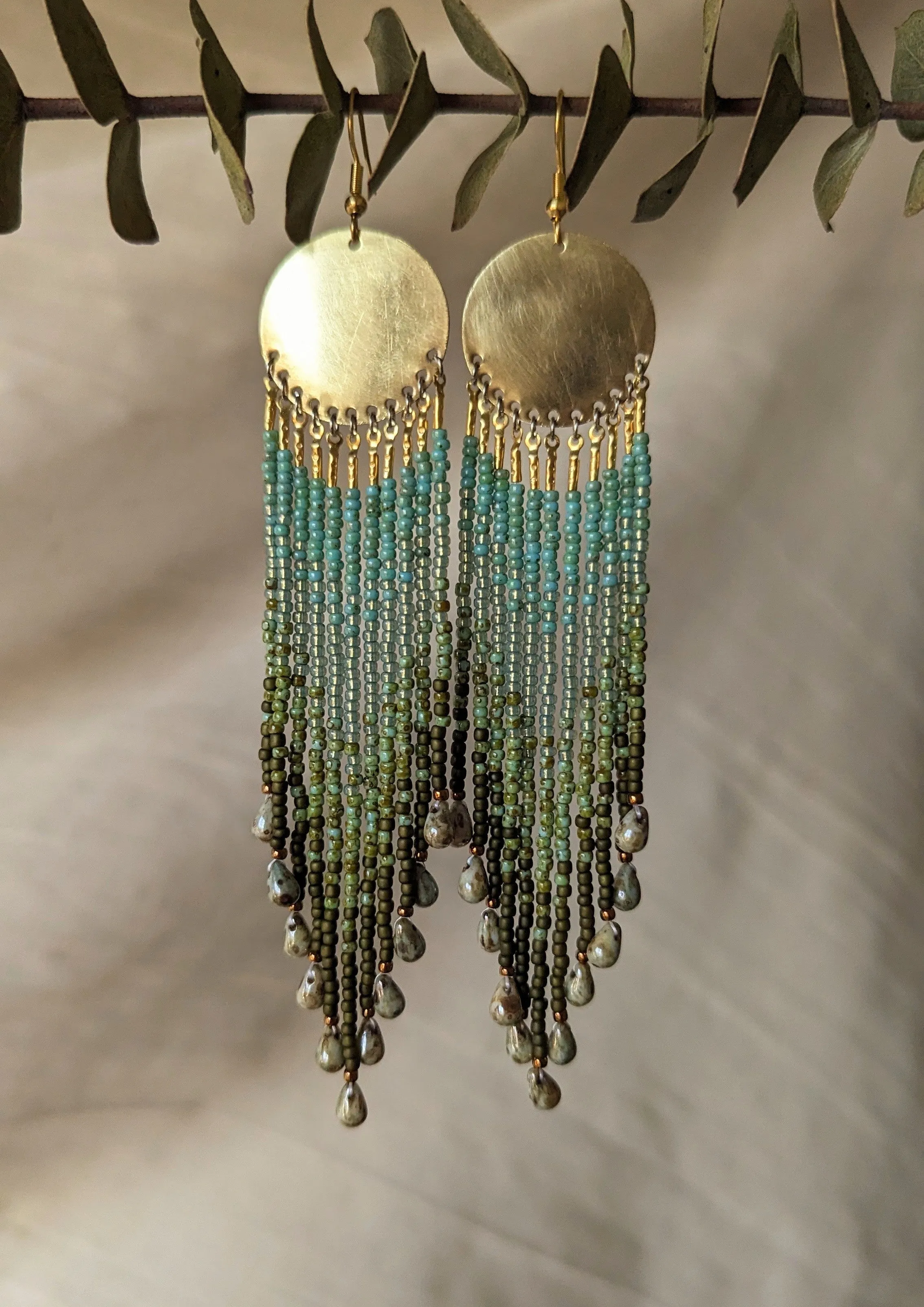 Vera Green Teardrop Beaded Earrings