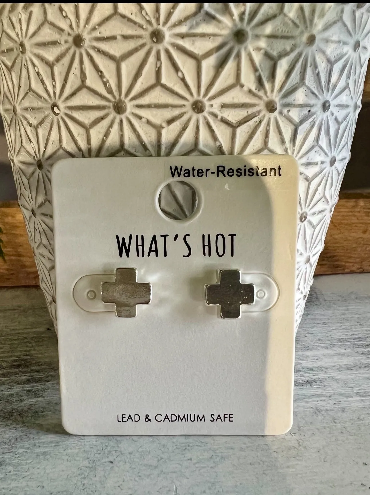 Water Resistant Silver Cross Stud Earrings