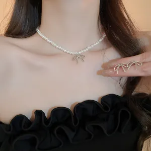 Wholesale Pearl Bow Beaded Necklace Versatile Earrings