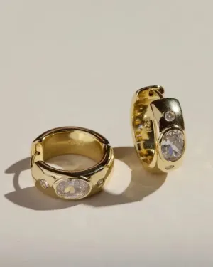 Wide CZ Bezel Hoops - Gold