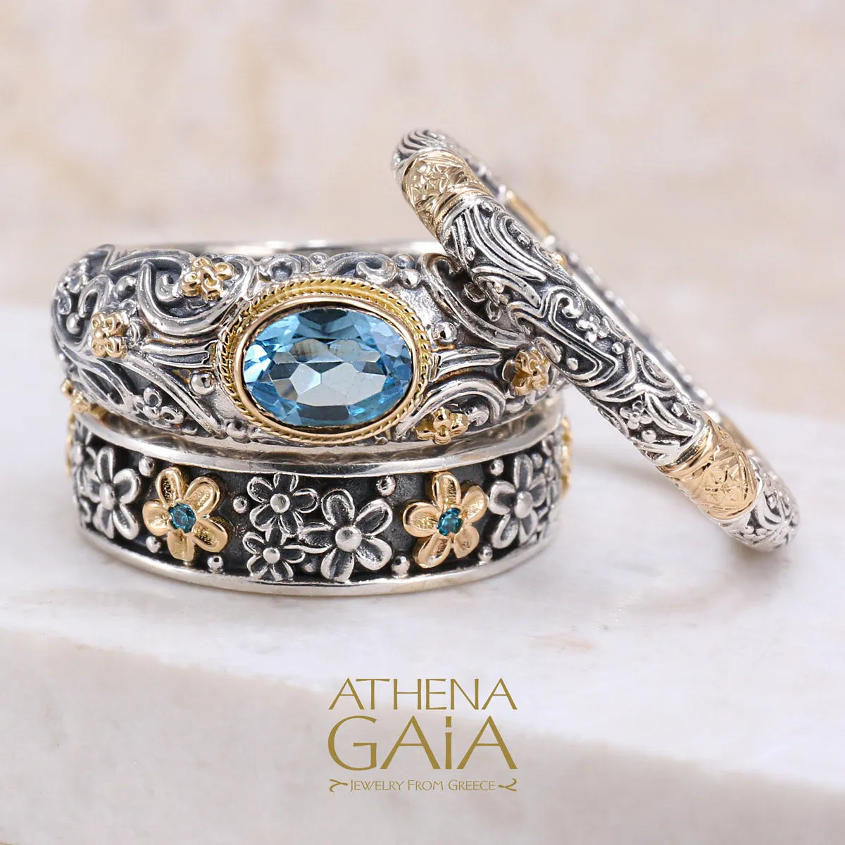 Wild Flowers Edged Stone Band Ring