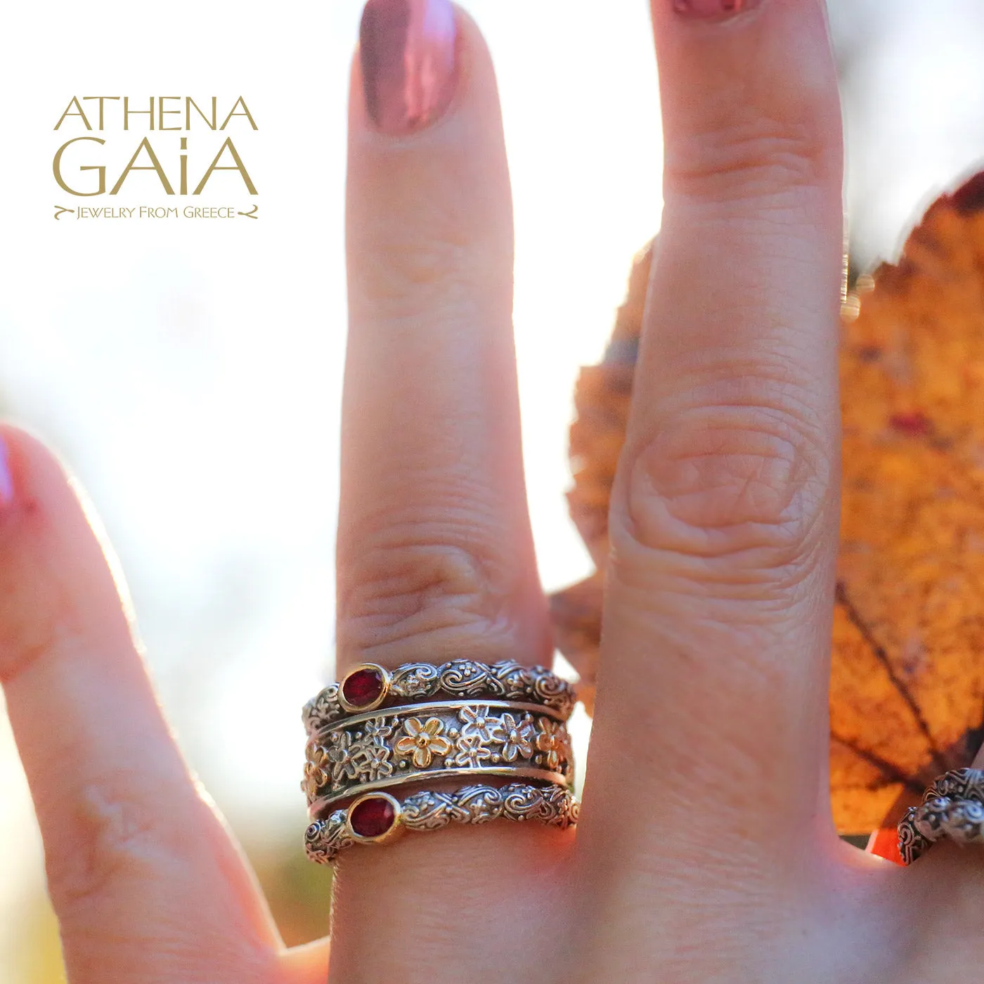 Wild Flowers Edged Stone Band Ring