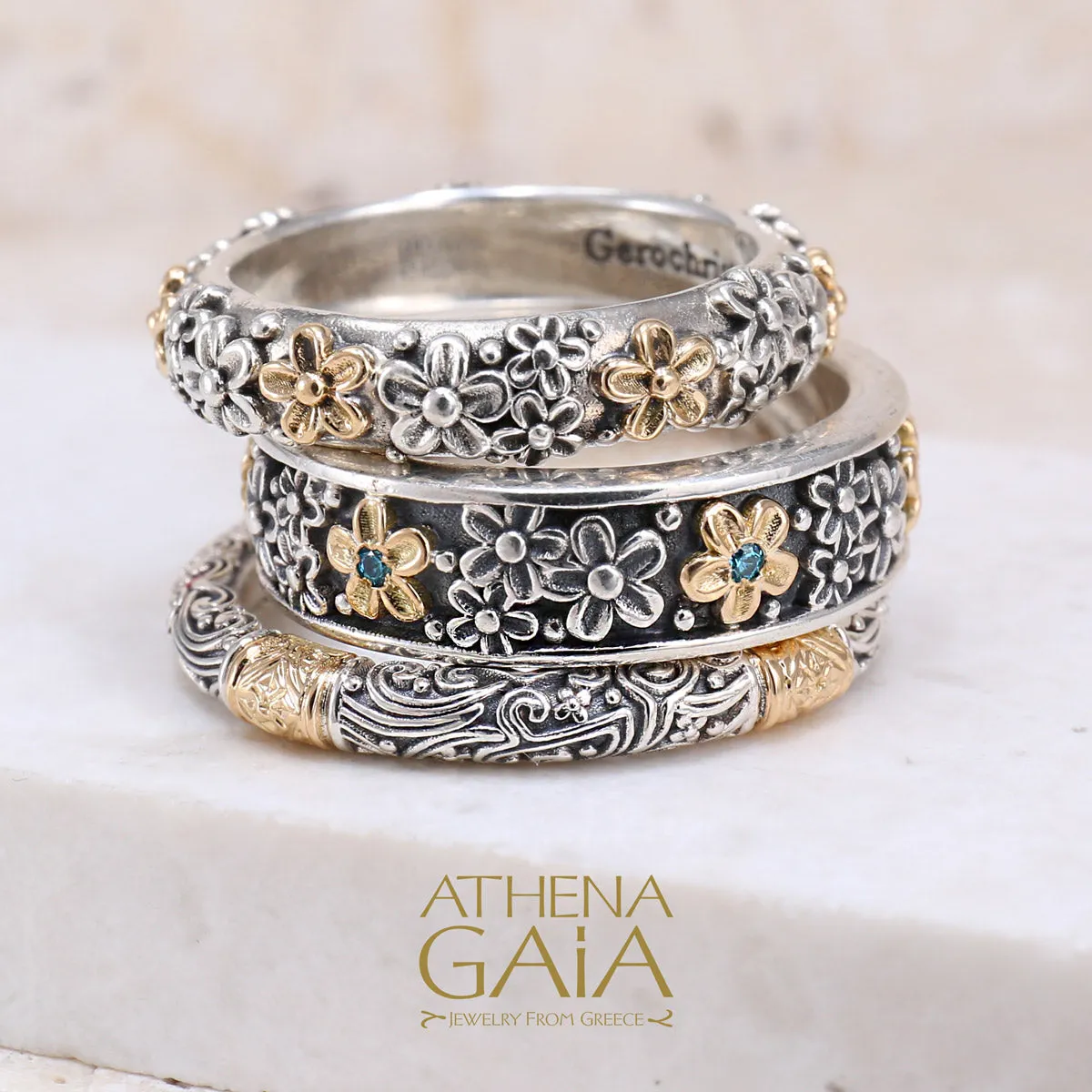 Wild Flowers Edged Stone Band Ring