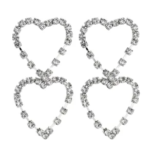 Womens Double Heart Hoop Earrings Rhinestone Design Post Earrings