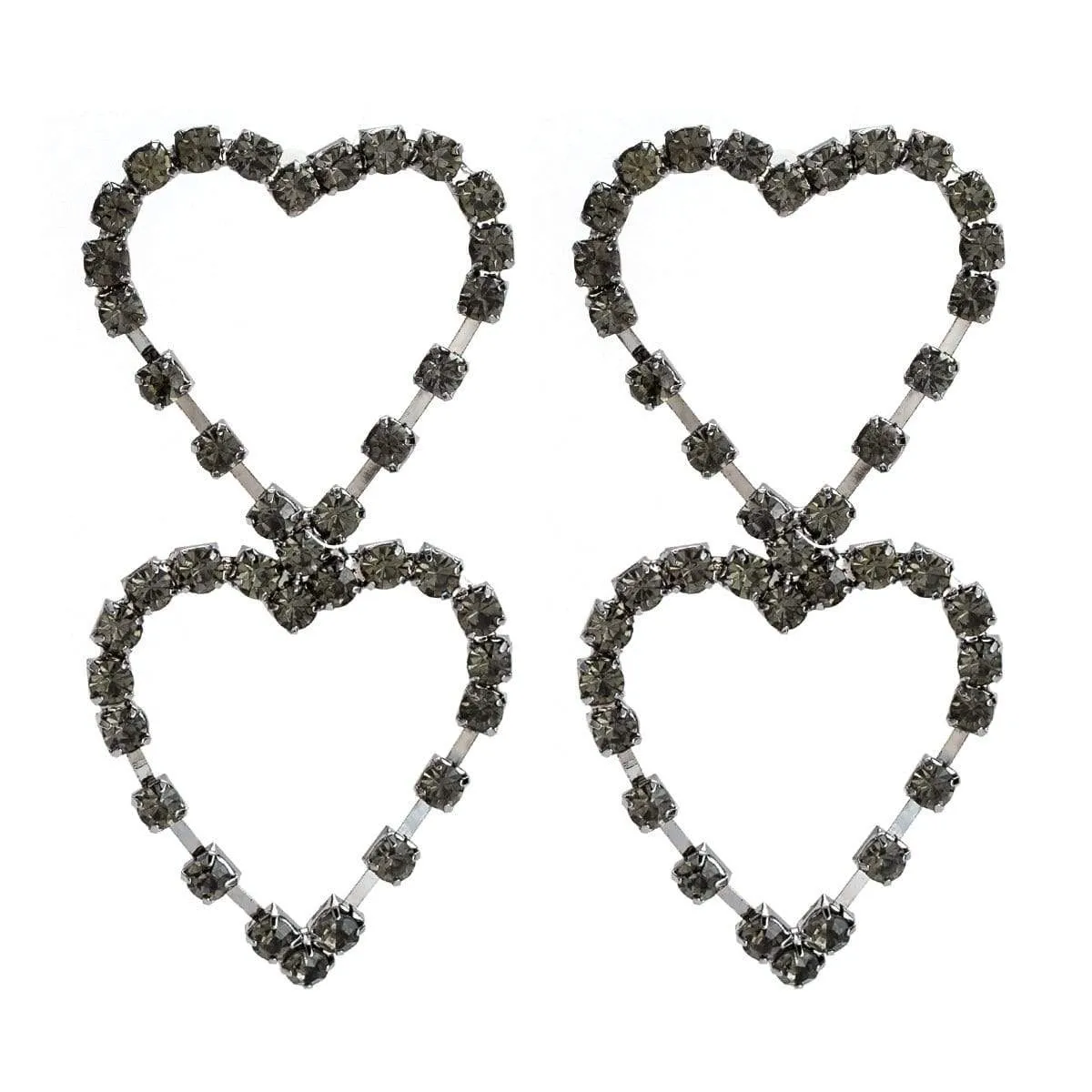 Womens Double Heart Hoop Earrings Rhinestone Design Post Earrings