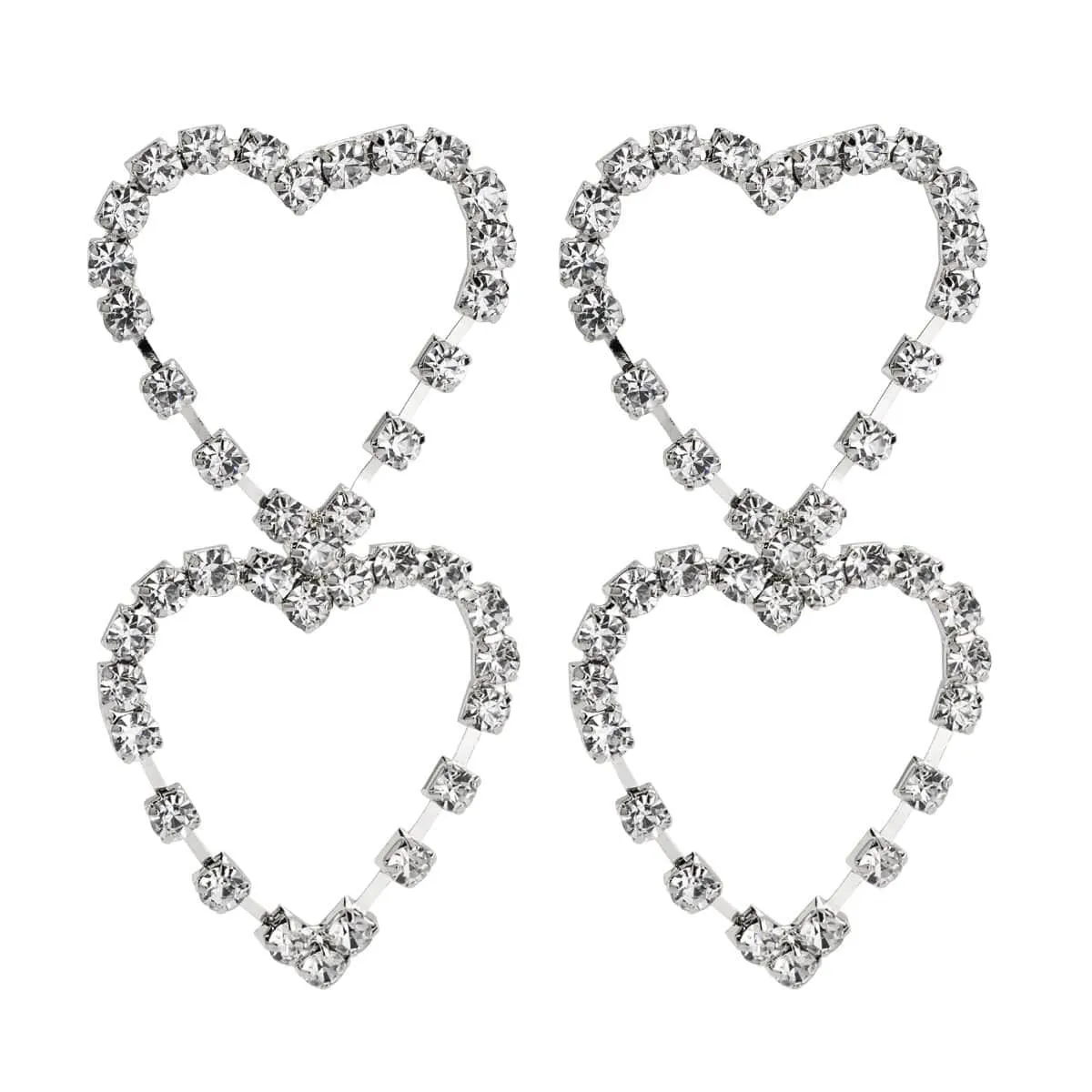 Womens Double Heart Hoop Earrings Rhinestone Design Post Earrings